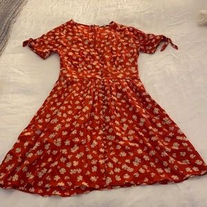 Button front tie sleeve retro dress happy hibiscus